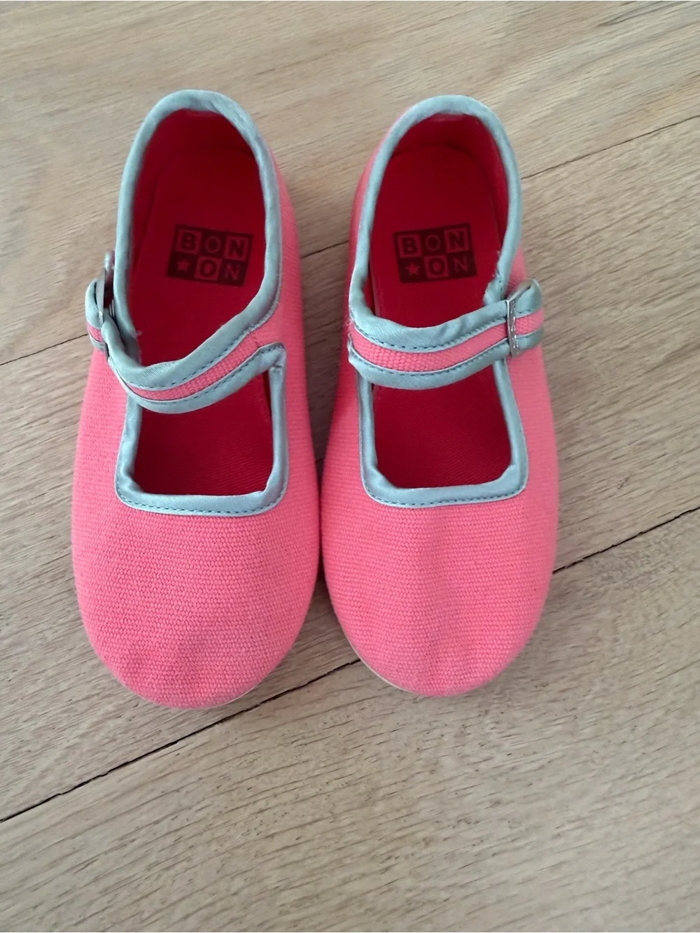 Bonton Coral Pink Mary Jane Shoes with Silver Trim